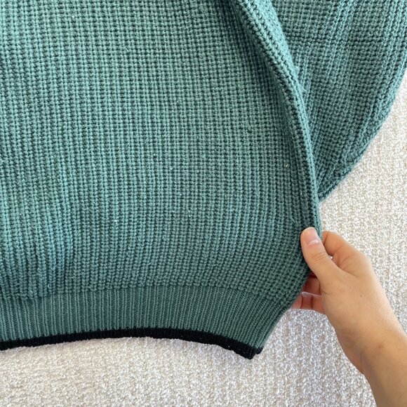 VTG 90s Chunky Thermal Knit Sweater Retro Heritage Patch Deep Forest Green Read - Picture 15 of 16